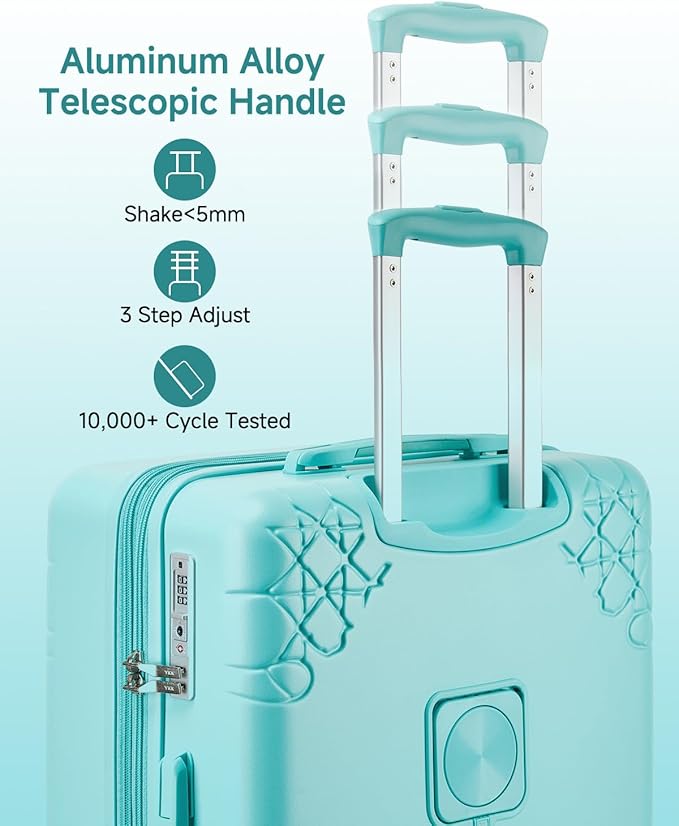 Somago Expandable 2-Piece Luggage Sets 20"/24" Suitcases with Shock-Absorbing Braking Spinner Wheels Moon Star Design Hard Shell Suitcase with Cupholder TSA Lock (Robin Egg Blue,Expandable 20/24 Inch)