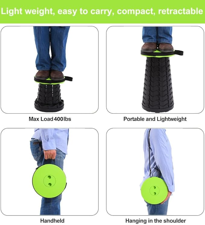 Fishboy Upgraded Collapsible Stool, 400lbs Max Weight, Lightweight But Sturdy, Portable Retractable Folding Telescoping Foldable Camping Stool for Adults Outdoor Fishing Hiking BBQ
