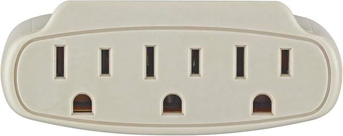 Leviton Grounding Adapter, 125 V, 15 A, 3 Outlet, 1 Pack, 697-I, Ivory