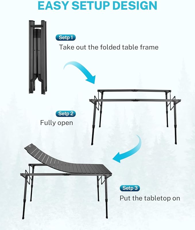Gonex 50" Camping Table with Adjustable Height Legs for Uneven Ground, Portable Folding Aluminum Roll Up Table with Mesh Pocket for Camping, Picnic, BBQ, Cooking