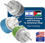 OREI Israel, Palestine Power Plug Adapter with 2 USA Inputs - Travel 3 Pack - Type H (US-14) Safe Grounded Use with Cell Phones, Laptop, Camera Chargers, CPAP, and More