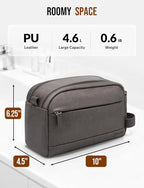 PU Leather Toiletry Bag for Men - Water Resistant Travel Bag for Toiletries, Bathroom Essentials, Accessories - Grey