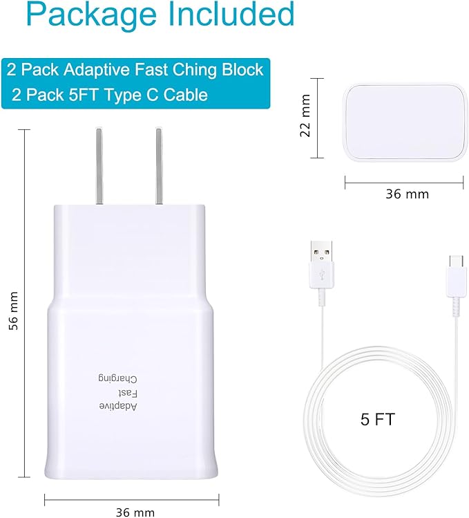 Android Charger Fast Charging, Type C Fast Charger Block with 5FT USB Type C Cable for Galaxy S23/S23 Ultra/S22/S21/S20/S20+/S10/S10+/S10e/S9/S9+/S8/S8Plus/Edge/Active/Note 8/9/10/20-White