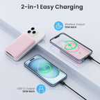 Magnetic Portable Charger 10800mah for Magsafe Battery Pack, Wireless Power Bank with USB C in&out PD Fast Charging,Travel Essential Phone Battery Charger For iPhone 17/16/15/14/13/12 Series-Pink