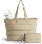 Puffer Tote Bag with Pouch,Women's Lightweight Quilted Shoulder Bag,15.6"/17.3" Laptop Travel Weekender for Work & Nurses