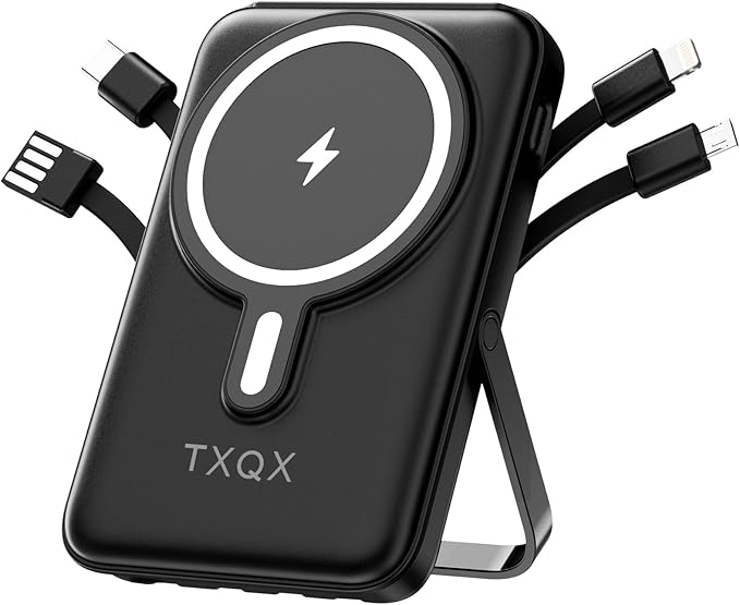 for Magsafe Battery Pack,10000mAh Magnetic Power Bank 22.5W PD Fast Charging with LED Display,Wireless Portable Charger with Built-in Cables and Stand for iPhone 17/16/15/14/13/12/Pro/Pro Max