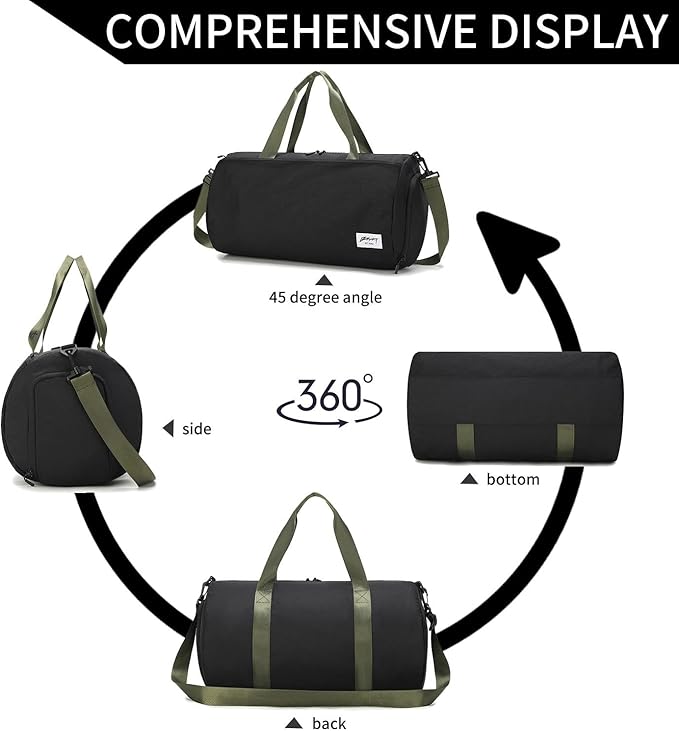 Gym Bags for Men with Side Pocket, 38L Sports Gym Duffle Bag with Wet Pocket&Shoe Compartment, Large Waterproof Sport Duffel Bags for Travel, Sports, Fitness&Workout(Black/Green)