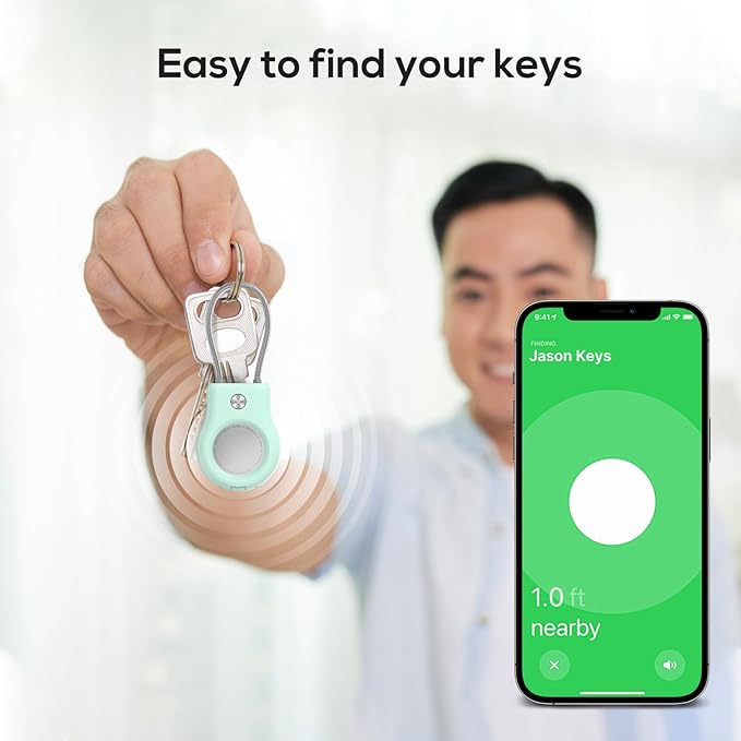 4 Pack Keychain with Secure Lock,Case with Wire Cable,Anti-Lost Protective Case with Keyring for Luggage, Key, Pet, Bag, Black/Sky Blue