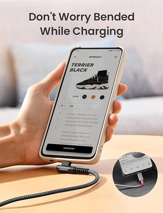 AINOPE Right Angle USB Type C Cable [3-Pack 3.3ft/6.6ft/10ft] 3.1A Fast Charging USB to USB C Cable, Nylon Braided USB C Charging Cable Compatible with Galaxy S21+ Ultra, iPad mini/Air/Pro, Pixel 6X
