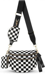 Cross Body Bag for Women Checkered Crossbody Bags Bum Bags for Women Fanny Packs for Girls Small Nylon Checkered Purse Trendy Shoulder Bag (RS-YB-Checkered Black White, One Size)