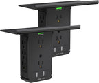 Socket Wall Shelf-CFMASTER 10 Port Surge Protector Wall Outlet, 8 Electrical Outlet Extenders and 2 USB Ports 2.4A, with Removable Built-In Shelf, FCC Listed (2, Black)