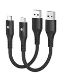 CONMDEX USB C Charger Cable [1ft, 2-Pack] USB 3.1 Gen 2 10Gbps Data Transfer Braided Type C Cord, Short Fast Charging USB to USB C Android Auto Cable Compatible with iPhone 17 16 Galaxy S25, Black