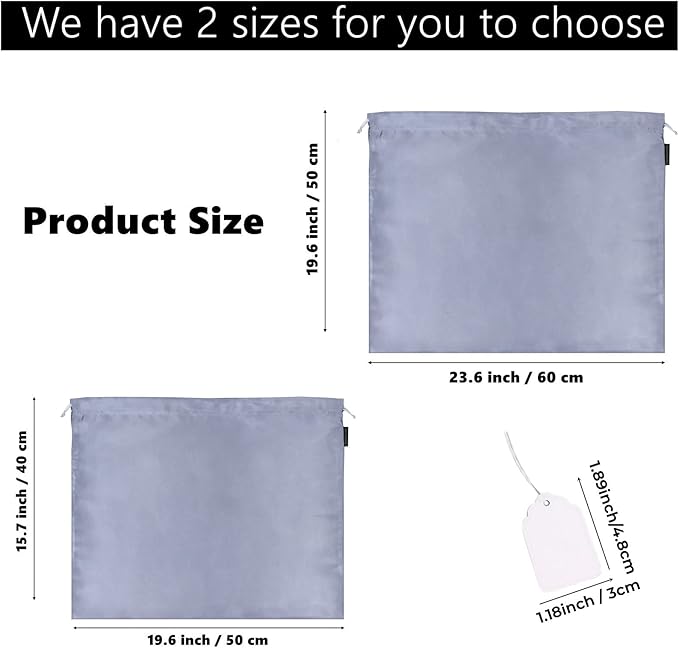 2 Pack Dust Bags for Handbags Silk Dust Cover Bag for Handbags Purses Shoes, Dustproof Drawstring Bag Travel Storage Pouch (Grey)