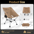 MOON LENCE Camping Chair Plus, Upgraded Comfort & Size, Still Compact and Lightweight, Folding Portable Chair for Backpacking & Hiking, 400Lbs Capacity, Gen 3 Plus (Khaki)