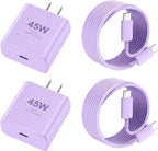 Phone 17 16 Pro Max Charger Fast Charging, 45W USB C Phone 17 16 Super Fast Charger Block with 10ft Long Type C Charging Cable Cord for i.Phone 17 Pro Max/17 Pro/17 Air/17/16/16Pro/16 Pro Max-Lavender