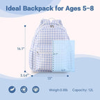 DYSHAYEN Gingham Kids Backpack,15 Inch School Backpack for Girls Boys,Kindergarten Large Bookbag Age 5-8 for Birthday Gifts School Overnight (Blue)