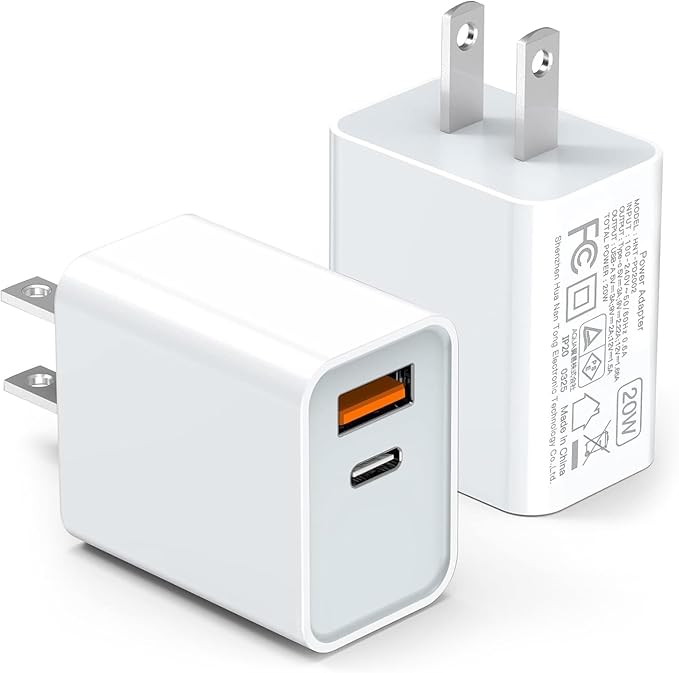 [2 Pack] LCGENS USB C Wall Charger Block 20W, Dual Port PD Power Delivery Fast Type C Charging Block Plug Compatible with iPhone 11/12/13/14/15/16/17 Pro Max, XS/XR/X, Ipad Pro, Samsung Galaxy