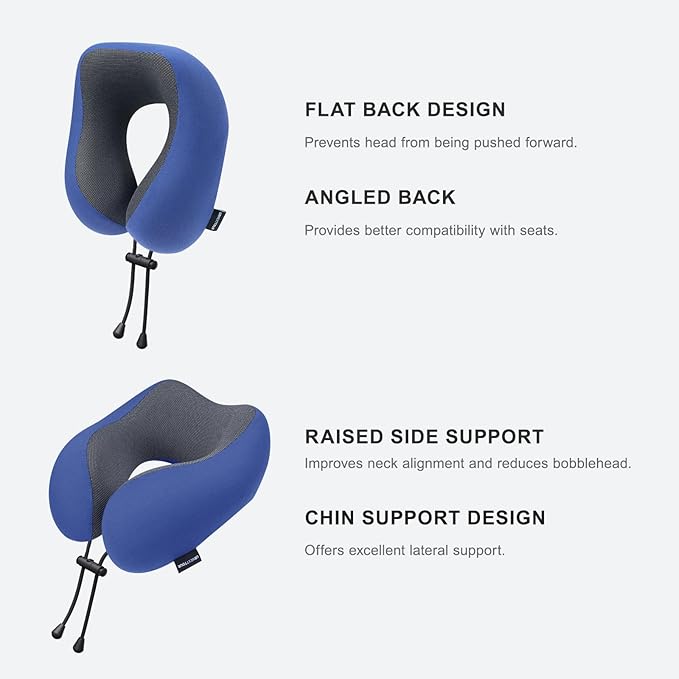 urnexttour Travel Pillow for Airplane Memory Foam Neck Pillow, Soft & Support Travel Pillow for Travelling, Sleeping Rest, Car, Train and Home Use (Dark Blue)