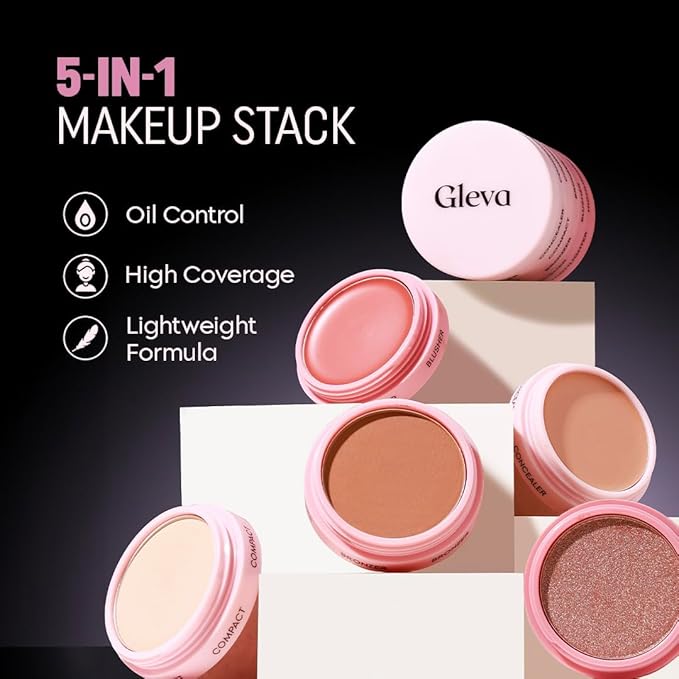 5 In 1 Makeup stack With Concealer, Bronzer, Blusher, Compact & Highlighter Smooth & Blendable Formula - Travel Friendly, Quick & Easy to Use (Fair)