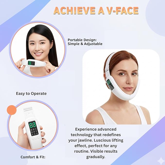 V-Face Machine and Electric Double Chin Device with 15 Gear Adjustable Intensities and 8 Modes – Intelligent Double Chin Machine for V-face. Free 3D Face Roller for Skin Care