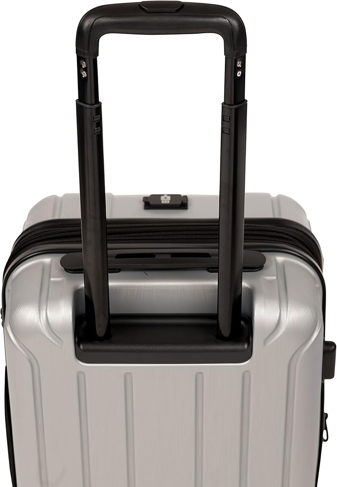 NONSTOP NEW YORK Luggage Expandable Spinner Wheels hard side shell Travel Suitcase Lightweight, TSA Lock, Double USB Port (Silver, Carry-On 20-Inch)