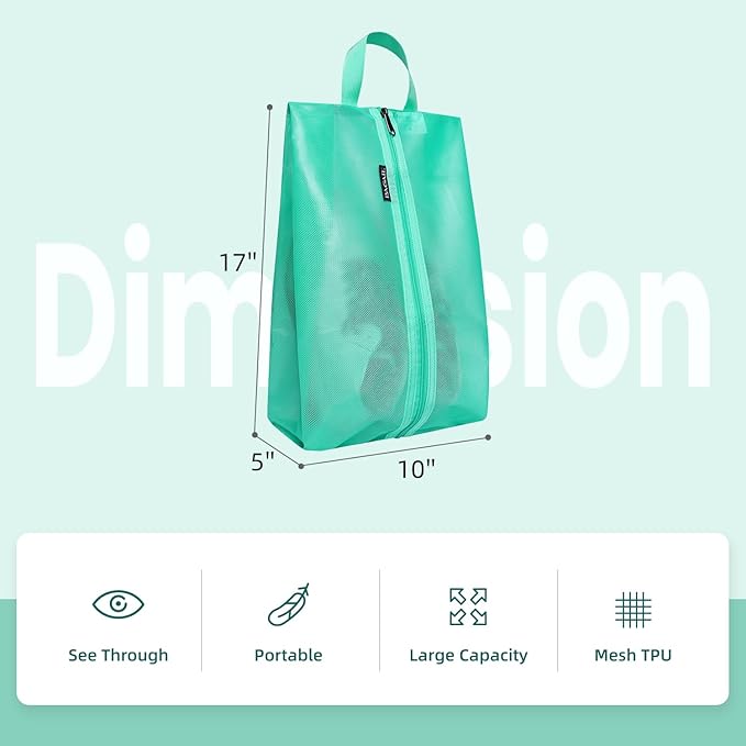 Bagail Shoe Bags for Travel,2 Set Shoe Bag for Storage in Closet,Transparent Shoe Packing Organizers with YKK Zipper (L 17"x10"x5", Turquoise 2pcs)