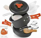 Voyage Living 12 PCS Lightweight Camping Cookware Set – Non-Stick Pots, Pans & Utensils for Backpacking, Hiking – Compact Mess Kit for 1-2 People, Gift with Emergency Blanket