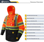 JKSafety Hi-Vis Reflective Safety Rain Jacket for Men Women Waterproof Rain Gears for Farming Fishing Work HV Rain Jacket with Inner Mesh Lining and Pockets (117A-OBlk L)