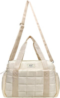 WOLT Small Gym Bag for Women, 14 inch Lightweight Gym Duffle Bag with Wet Compartment Quilted Tote for Sports Workout, Beige