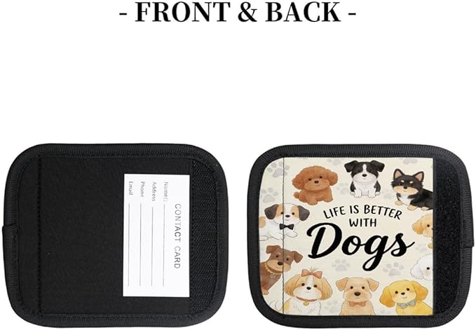 2 Pack Luggage Handle Wrap with Travel Tags - Non-Slip Protective Cover Soft Handle Grips Covers for Suitcase(Dogs Life)