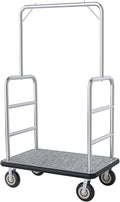 Hotel Luggage Cart, 1300LBS Load Capacity Bellman's Cart with 8" Wheels, Brushed Stainless Steel Commercial Grade Hotel Luggage Trolley with Grey Carpeted Deck for Hotels (42''L x 26''W x 70''H)