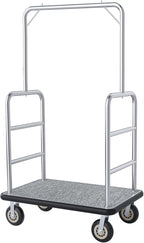 Hotel Luggage Cart, 1300LBS Load Capacity Bellman's Cart with 8" Wheels, Brushed Stainless Steel Commercial Grade Hotel Luggage Trolley with Grey Carpeted Deck for Hotels (42''L x 26''W x 70''H)