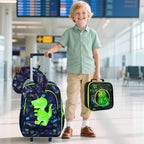 5Pcs Kids Luggage for Boys, Dinosaur Rolling Travel Carry on Suitcase for Toddler Children with Wheels(Black)