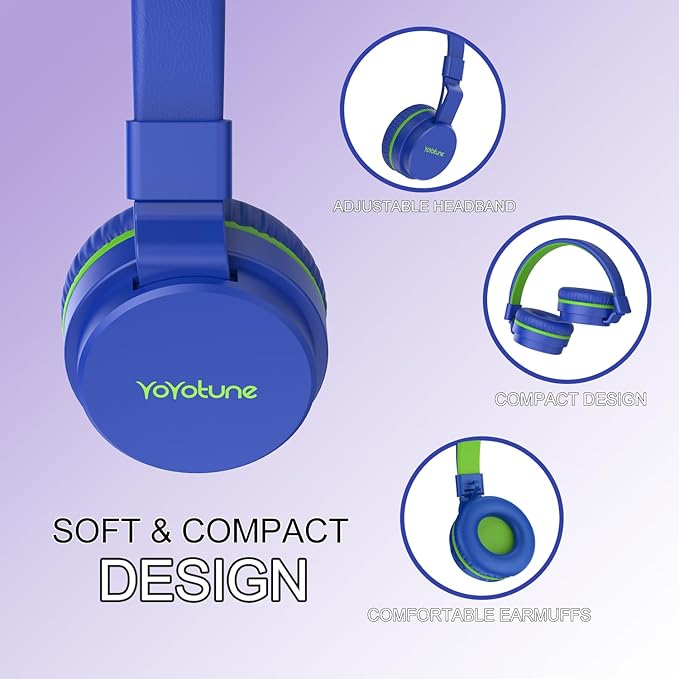 Kids Bluetooth Headphones,Lightweight Kids Headphones Wireless,85/94dB Safe Volume,40H Playtime,Fast Charging,Bluetooth 5.3,Over Ear,Toddler Headphone Built-in Mic for School/Tablet/Travel (Blue)