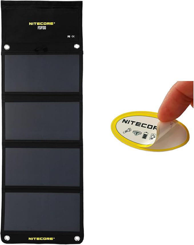 NITECORE FSP30 30W Portable Solar Charger, USB-A & USB 3 Output Ports, High Efficent 4 Foldable Panels for Camping Hiking Van RV Trip Compatible with Phones and Tablets with Nitecore Sticker