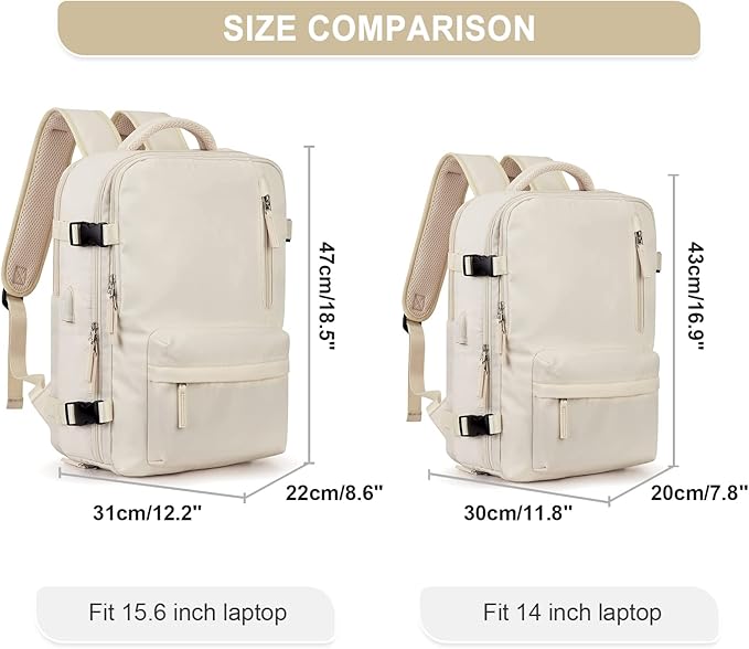 WONHOX Large Travel Backpack Women, Carry On Backpack,Hiking Backpack Waterproof Outdoor Sports Rucksack Casual Daypack with USB Charging Port Shoes Compartment,Beige