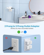 2 Prong to 3 Prong Outlet Adapter, VINTAR 2 Prong Power Strip with 3 AC Outlets (1875W/15A), Polarized Plug, Wall Plug Extender for Non-Grounded Outlet in Old House, Cruise Essentials, 2 Pack
