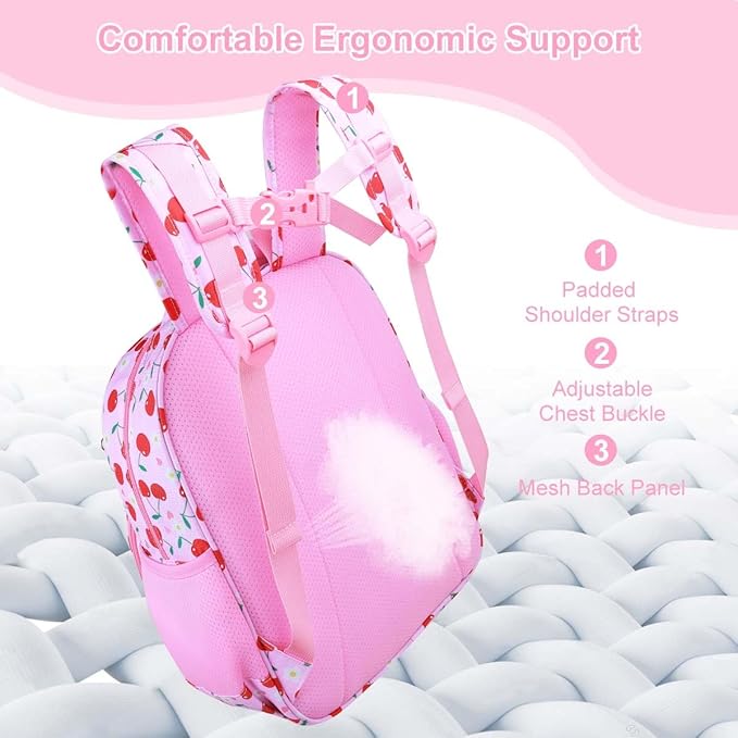 RHCPFOVR Kids Backpack for Girls - Girls Backpack 3-8 Ages Cherry for Kids 15 Inch School Bookbag for Kindergarten Elementary School Bookbag for Girl 1st 2nd Grade