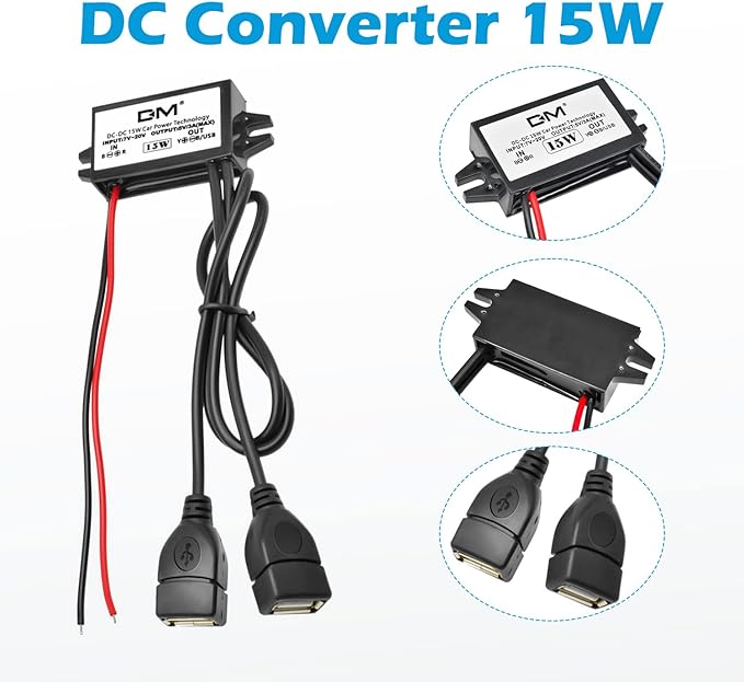 2-Pack DC 12V 20V to 5V 3A USB, Aideepen USB Female DC Converter Adapter Buck Module, for Car Power,Golf Cart Scooters, Motors and DIY(Dual USB Port)