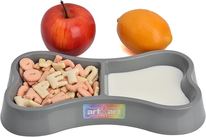 Lightweight Small Dog Puppy Cat Food and Water Bowls 6 oz Double Lght Gray Plastic Portable Outdoor Travel Dish (Light Gray)