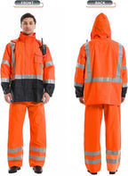 SKSAFETY Hi Vis Safety Rain Jacket for Men, Construction Work Rain Gear Heavy Duty Class 3 Rain Coat Waterproof Lightweight