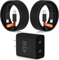 45W Dual Type C Charger Fast Charging for Samsung,PD 3.0 GaN Super Fast Android Phone Charger Block with Long USB C Cable 10FT/6FT for Galaxy S25/S25 Ultra/S25+/S24+/S23/S22/for iPhone 17/16/15 Series
