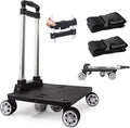 Foldable Black Aluminum Backpack Cart with 5 Swivel Wheels, Large Base, Ideal for Large Backpacks, Pet Carriers, Laptop Bags