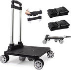 Foldable Black Aluminum Backpack Cart with 5 Swivel Wheels, Large Base, Ideal for Large Backpacks, Pet Carriers, Laptop Bags
