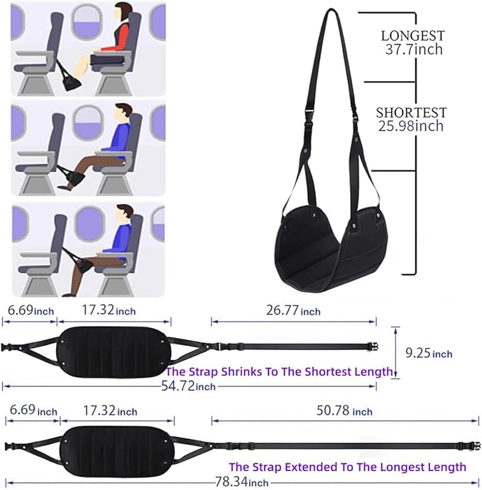 Foot Rest,Airplane Footrest Made with Premium Memory Foam,Portable Travel Essentials Footrest Flight Carry-On Airplane Sling,Adjustable Height Foot Leg Rest Travel Accessories Footrests Hammock,Black
