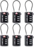 SURE LOCK TSA Approved Combination Luggage Locks with Open Alert Indicator – Durable Zinc Alloy Cable Travel Locks with Large Easy-Read Dials for Suitcases, Backpacks & Gym Bags(Black 6 Pack