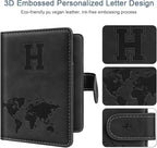 Passport Holder Wallet Cover Personalized Letter A-Z Travel Wallet RFID Blocking Passport Cover Wallet Case for Travel Passport Book Holders for Women and Men, Black-H
