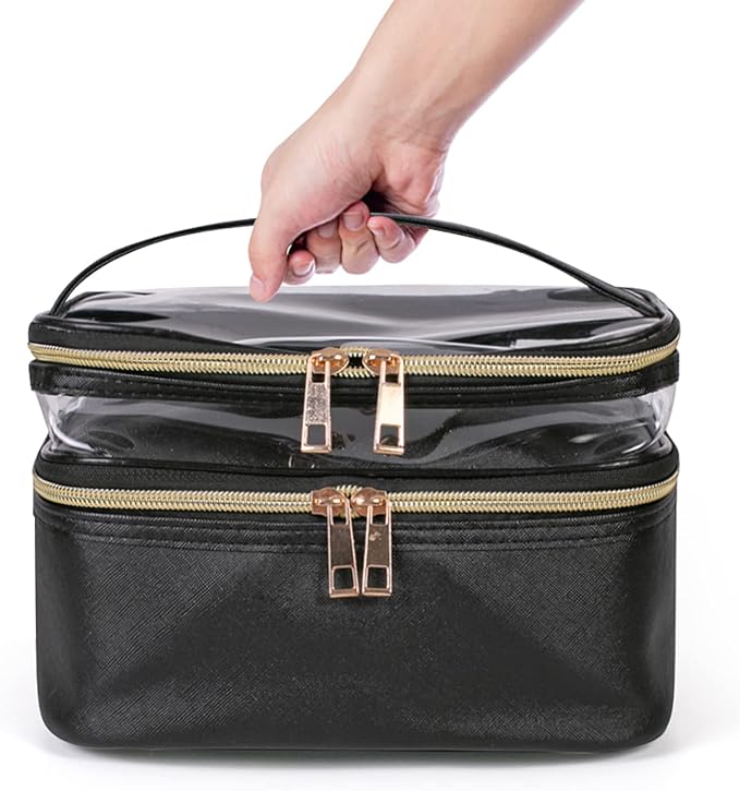 Travel Makeup Bag Makeup Organizer Bag Cosmetic Bag Makeup Bags for Women Cosmetics Cases Portable Waterproof Foldable Black