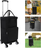Shopping Trolley with Wheels Collapsible Shopping Cart Utility Dolly Luggage Cart with Telescopic Drawbar, 55.12 Lbs Load-Bearing, for Shopping, Camping, Travel (Black)