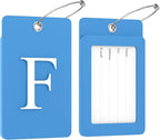 Gostwo 2 Pack Luggage Tags for Suitcases, 26 Initial Letter Travel Luggage Baggage Identification Labels ID Tag Fully Bendable Tags with Stainless Steel Loop (Blue) (Letter F)